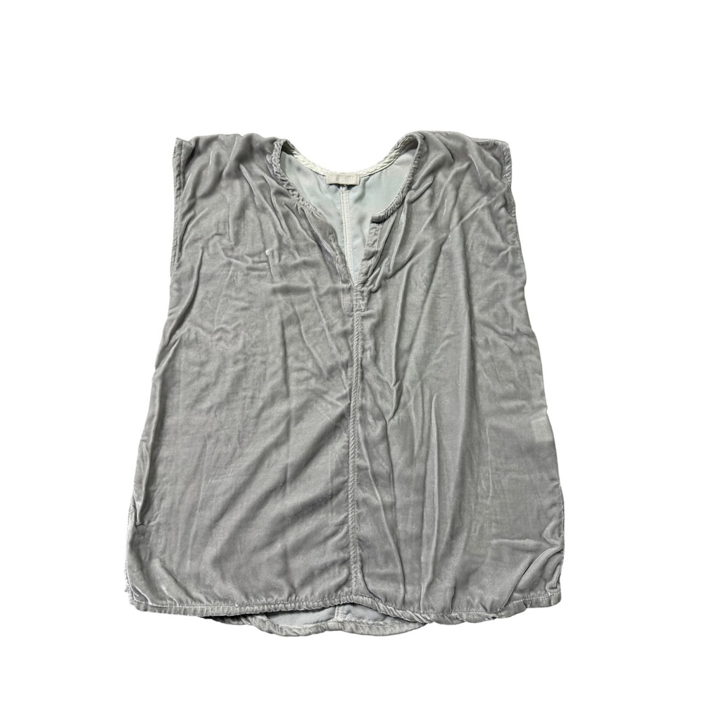 CP Shades Silver Gray Velour Sleeveless Split Neck Blouse Top Small